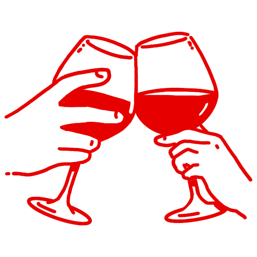 Illustration of two hands clinking wine glasses